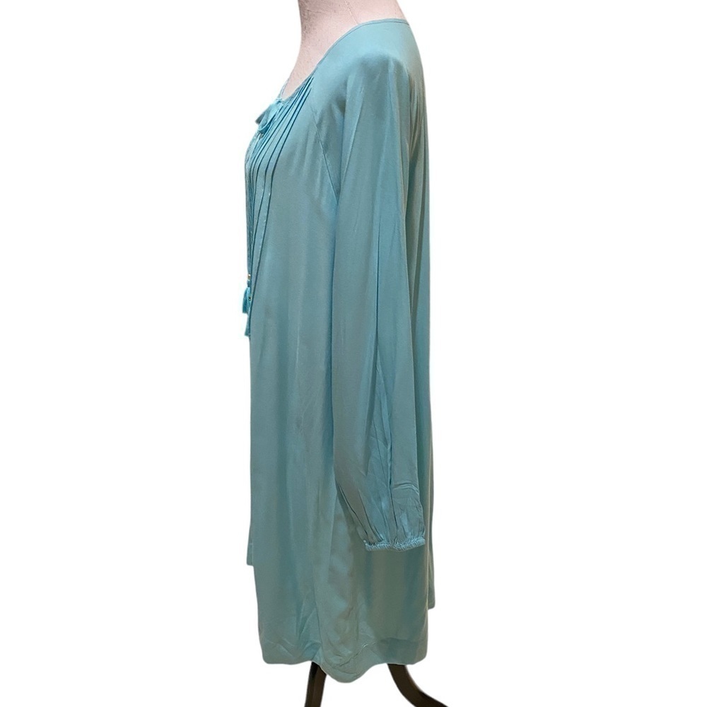 Roaman’s Women’s Summer Cover Up with Pleating in Front & Pretty Tie Tassels - Picture 4 of 14